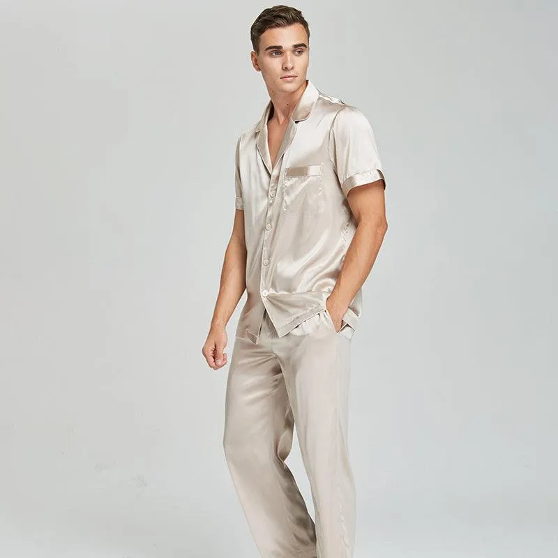 22 Momme Short Sleeves Men Silk Pyjamas Set 100% Mulberry Silk Nightwear Sleepwear