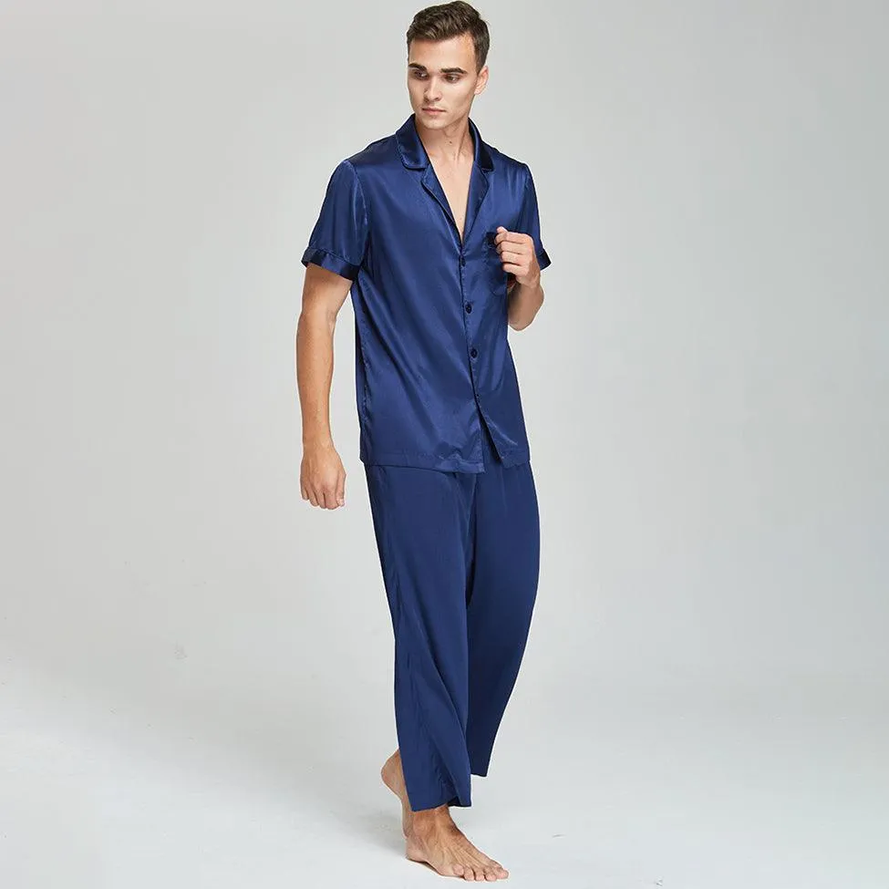 22 Momme Short Sleeves Men Silk Pyjamas Set 100% Mulberry Silk Nightwear Sleepwear