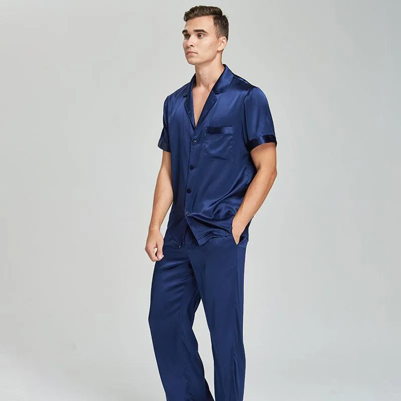 22 Momme Short Sleeves Men Silk Pyjamas Set 100% Mulberry Silk Nightwear Sleepwear