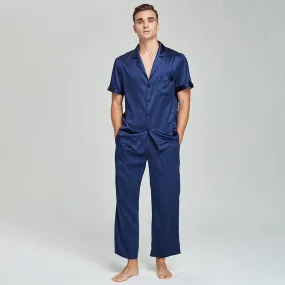 22 Momme Short Sleeves Men Silk Pyjamas Set 100% Mulberry Silk Nightwear Sleepwear