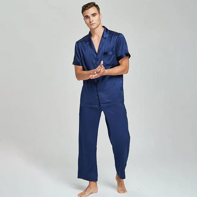 22 Momme Short Sleeves Men Silk Pyjamas Set 100% Mulberry Silk Nightwear Sleepwear