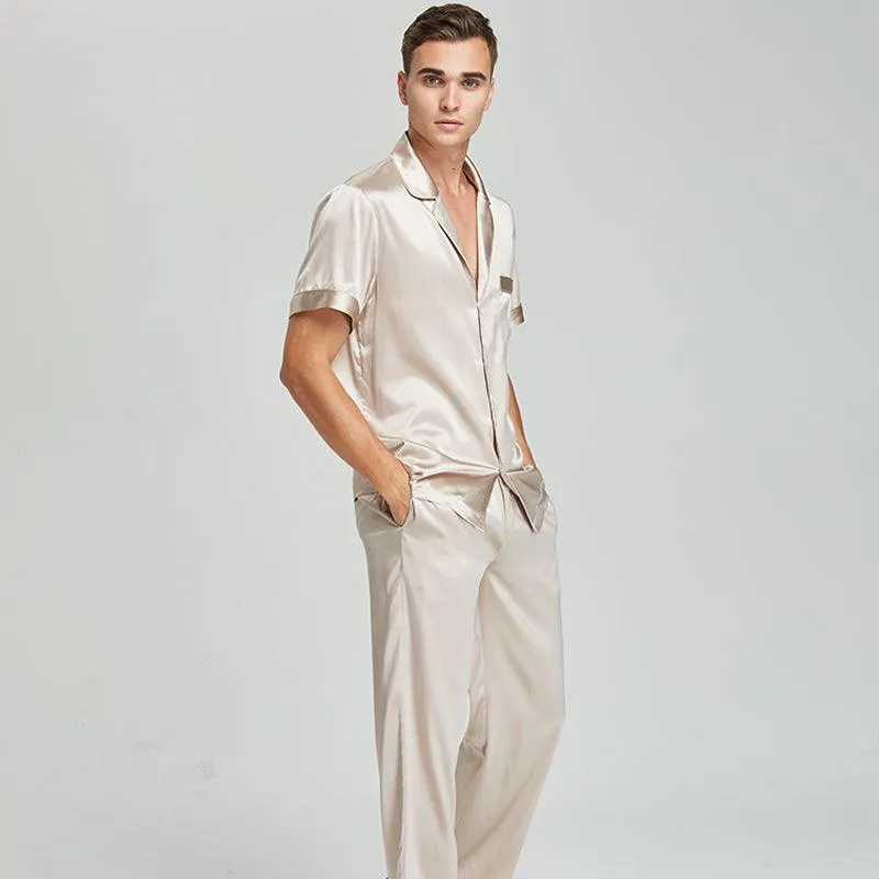 22 Momme Short Sleeves Men Silk Pyjamas Set 100% Mulberry Silk Nightwear Sleepwear