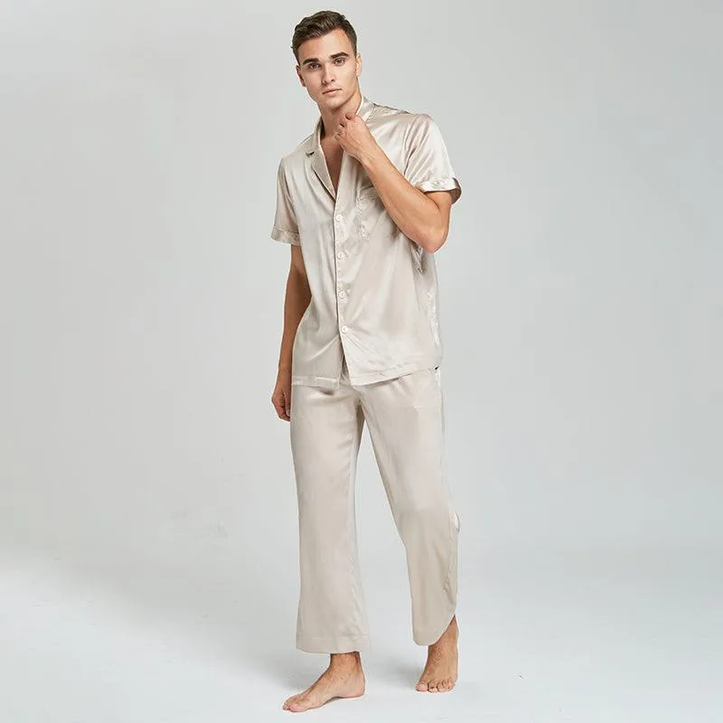 22 Momme Short Sleeves Men Silk Pyjamas Set 100% Mulberry Silk Nightwear Sleepwear