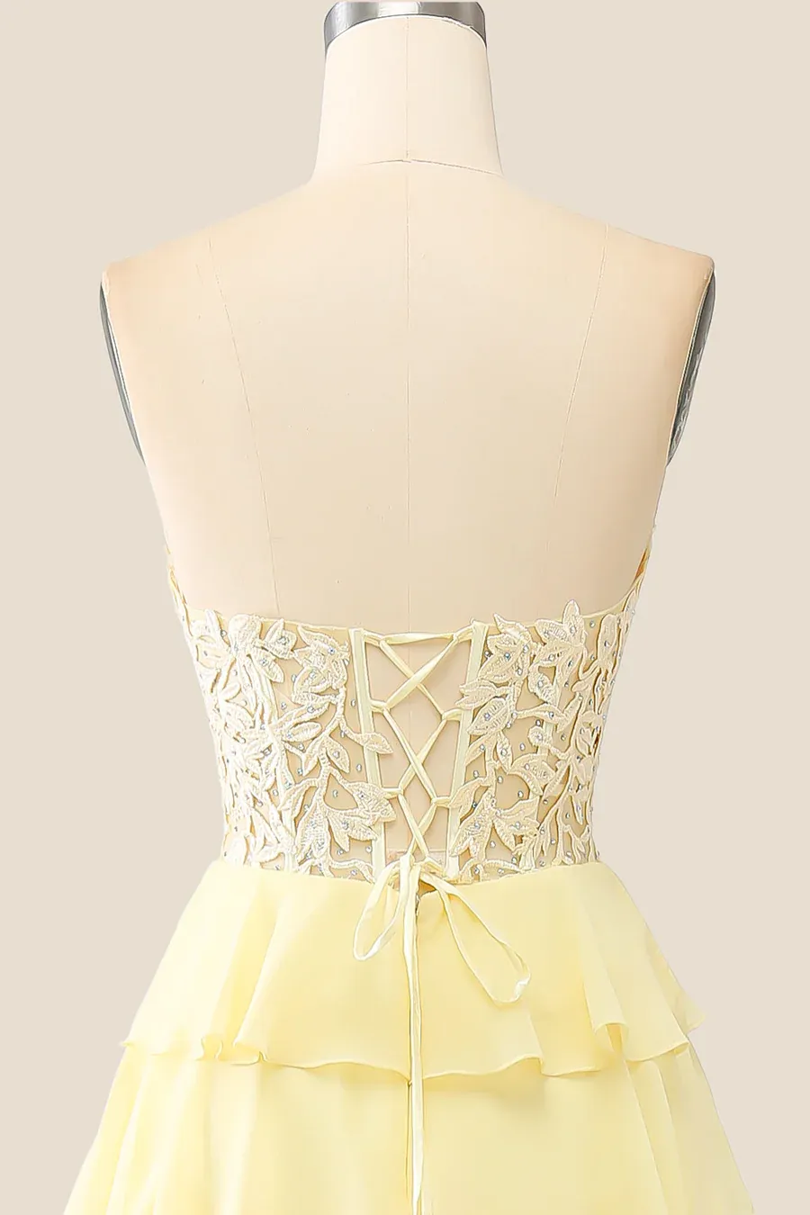 A Line Ruffles Yellow Tiered Formal Dress Sweetheart Appliques