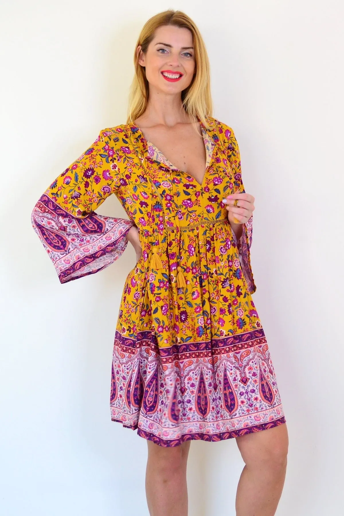 Amelia Mustard Bohemain Dress