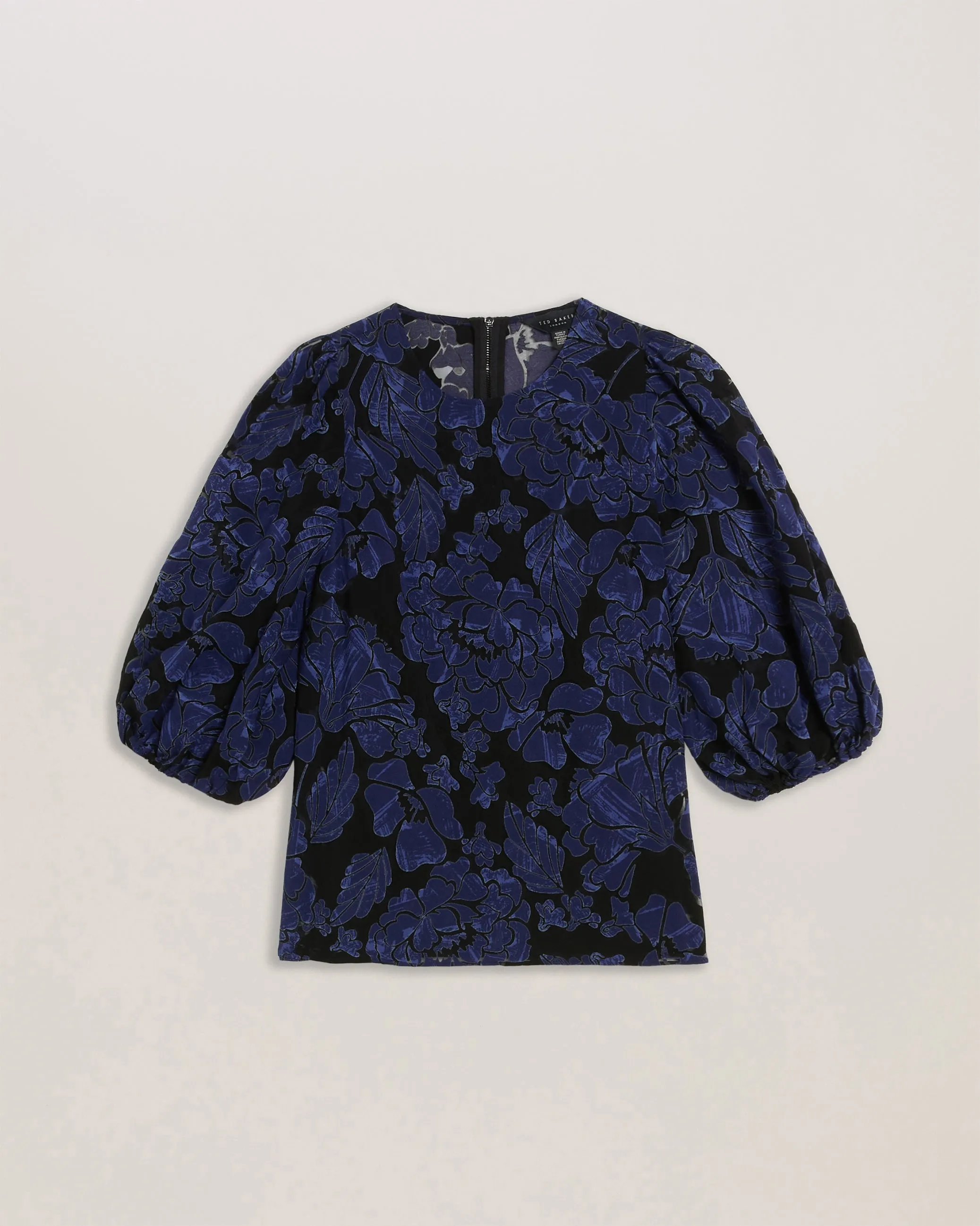 Arpy Printed Balloon Sleeve Top Navy