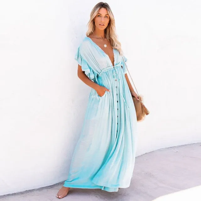 Bikini Beach Cover up Tunics for Beach Long Kaftan Bikini Cover up Robe de Plage Sarong Beach Swimsuit cover-ups