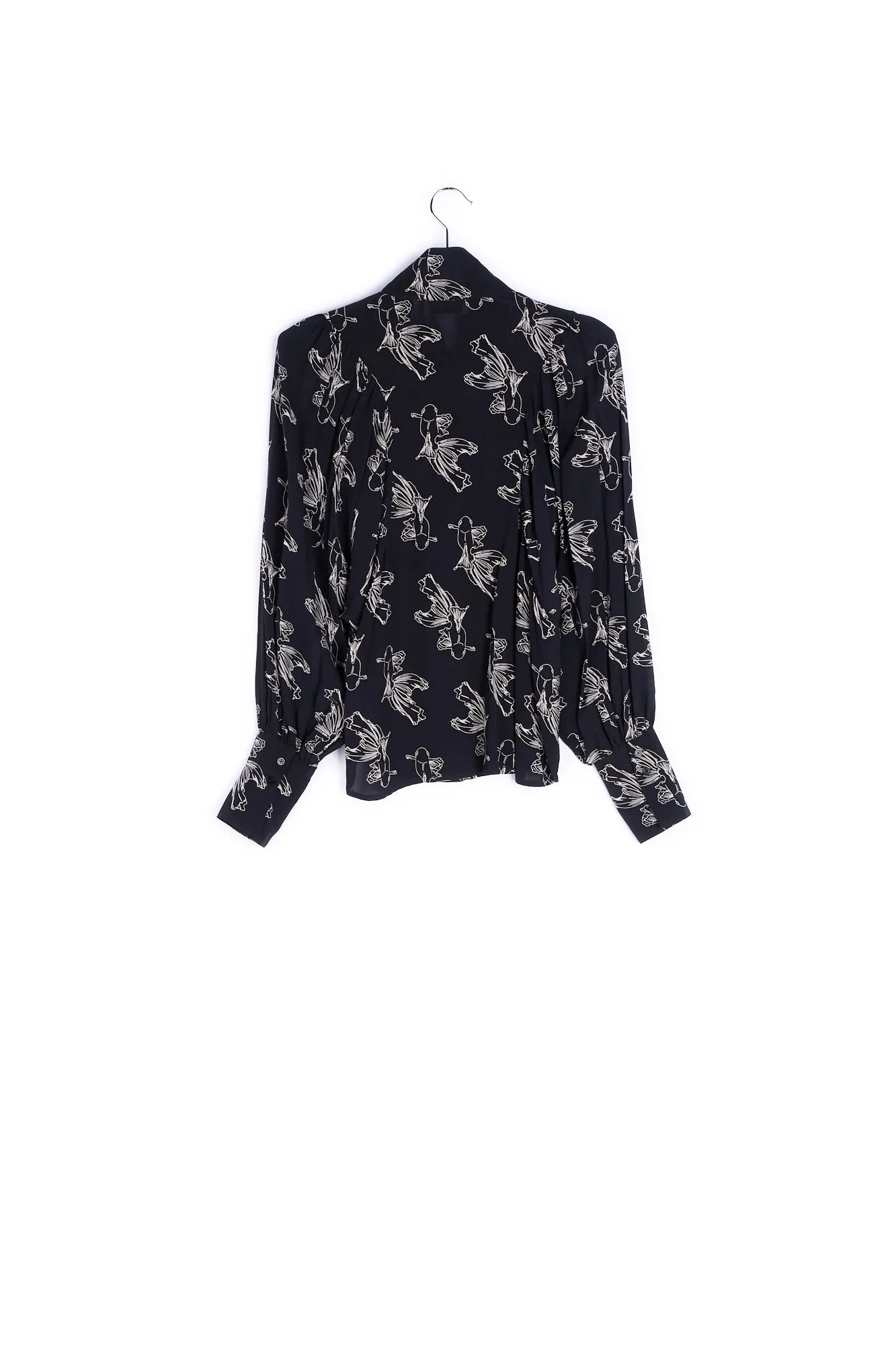 Black and off-white baloon sleeves print shirt