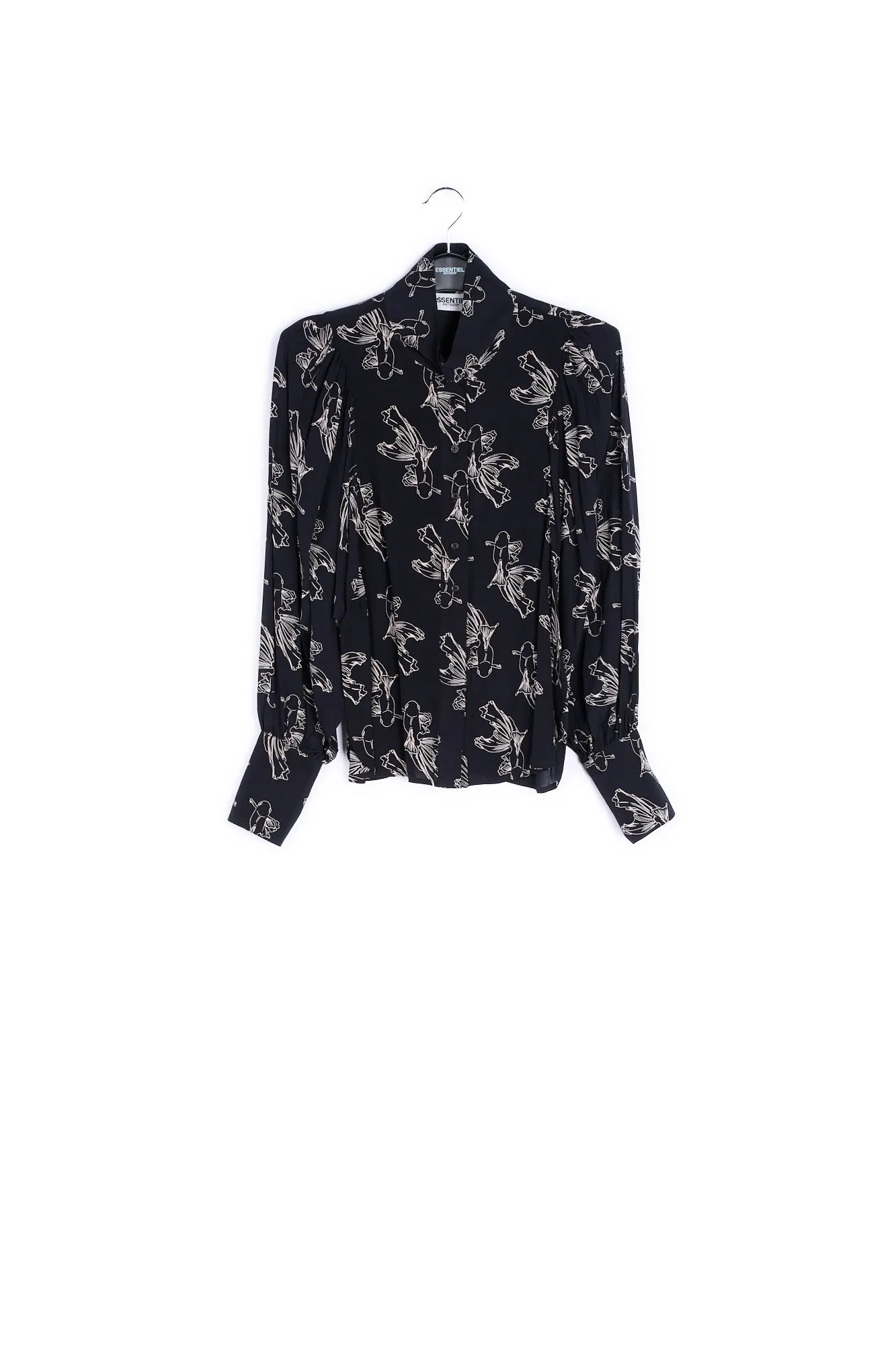 Black and off-white baloon sleeves print shirt