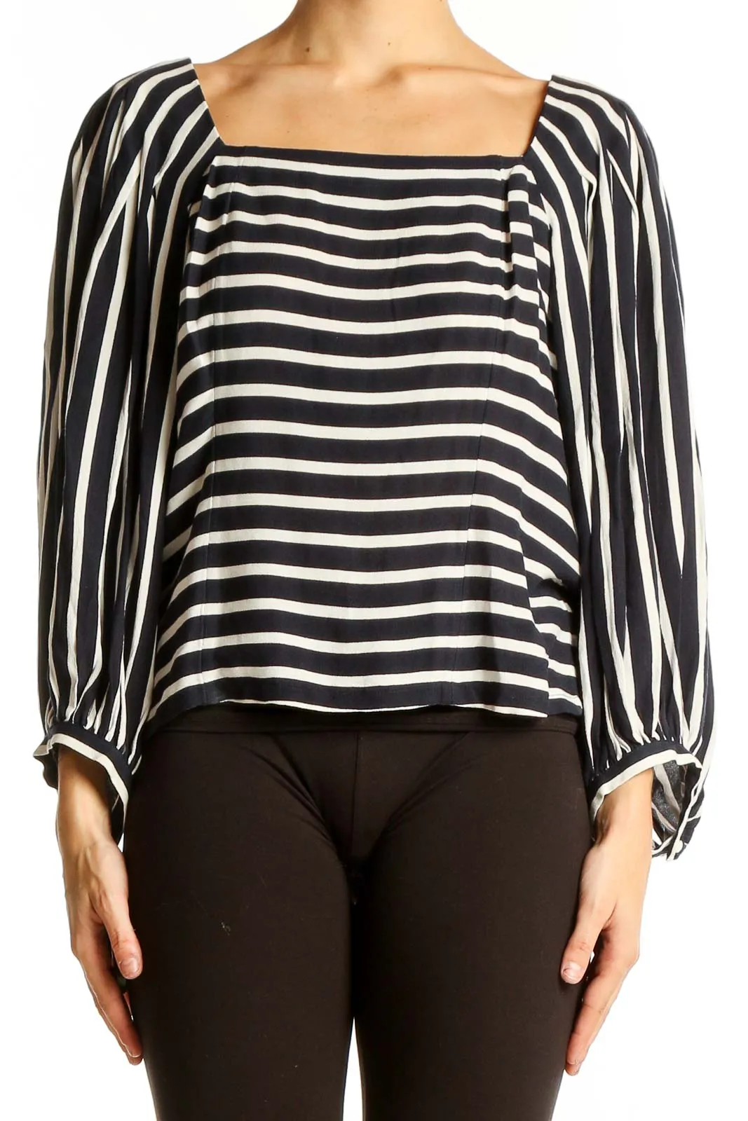 Black and White Striped Balloon Sleeve Top