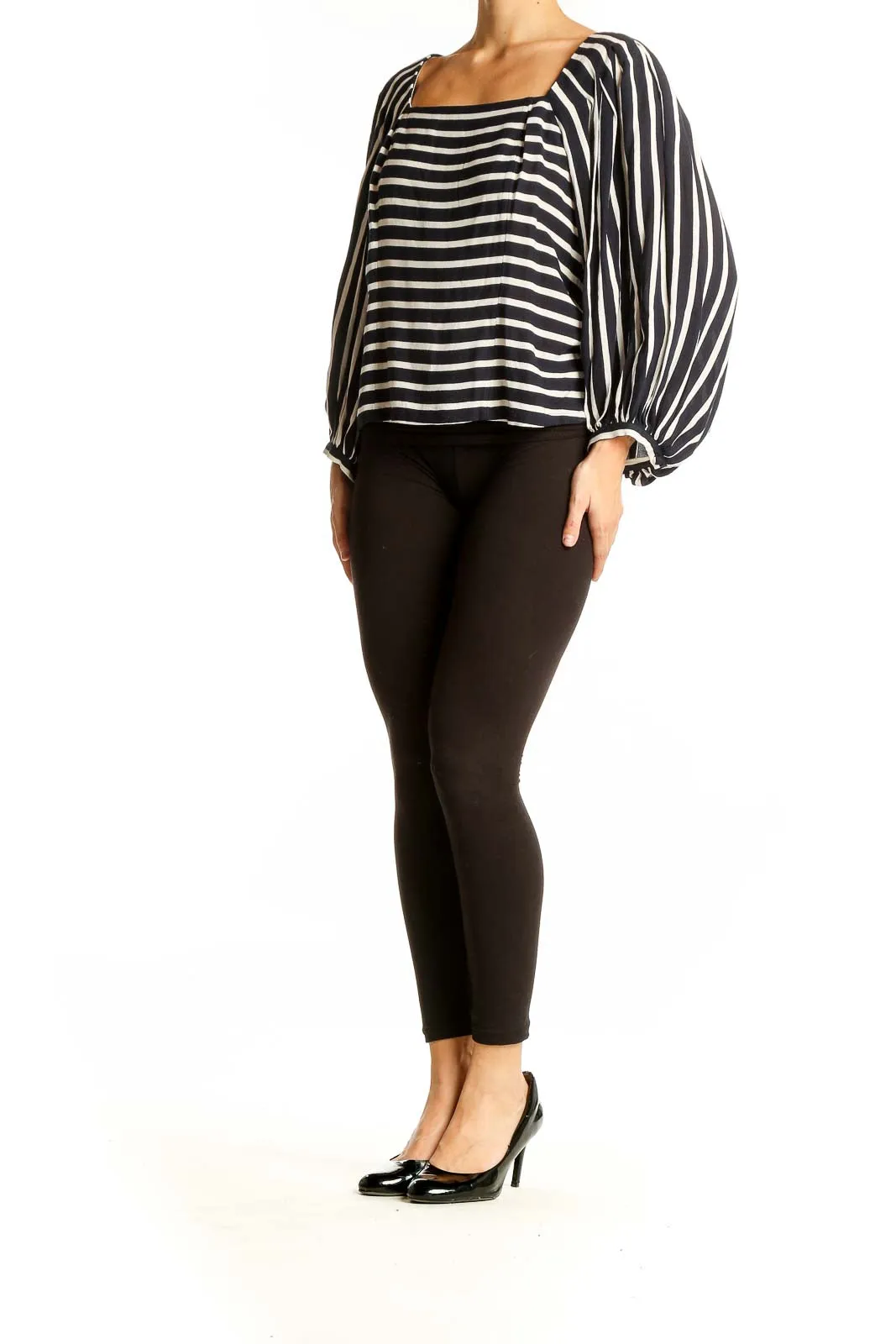 Black and White Striped Balloon Sleeve Top