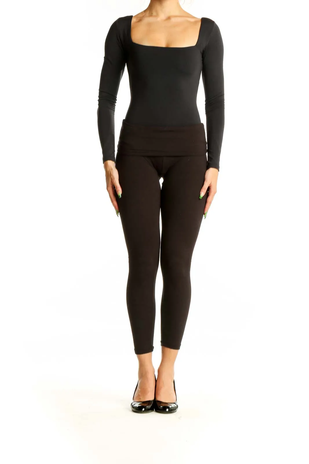 Black Square Neck Long Sleeve Bodysuit