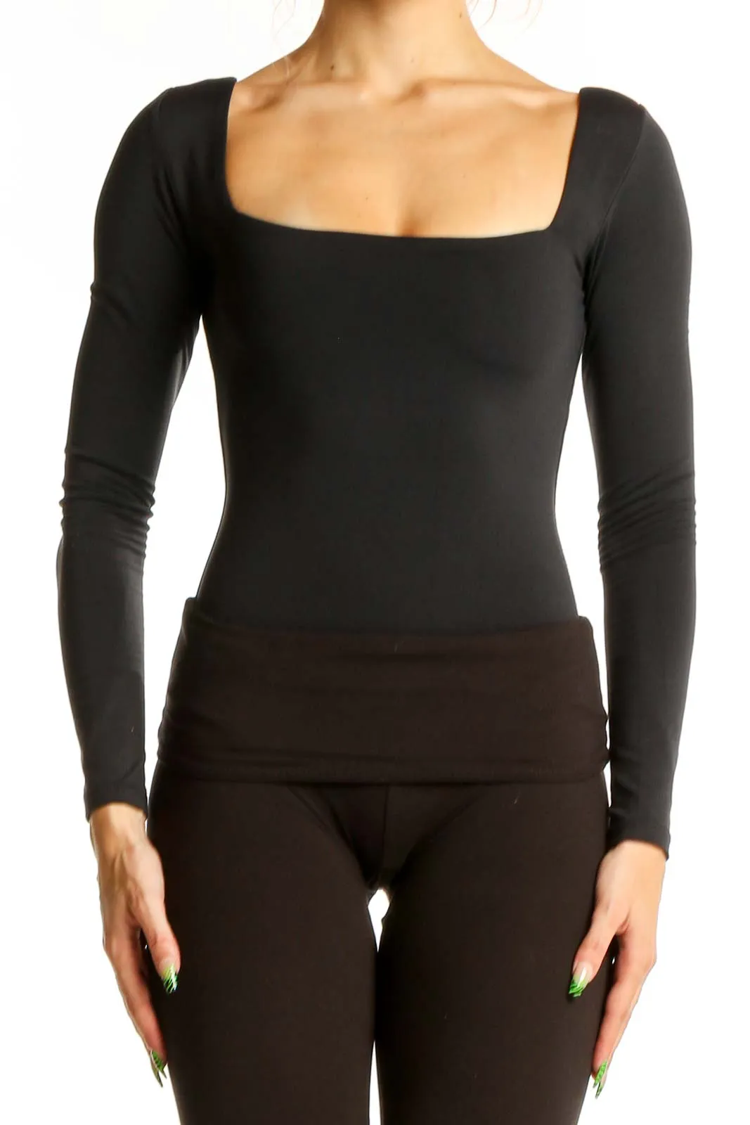 Black Square Neck Long Sleeve Bodysuit