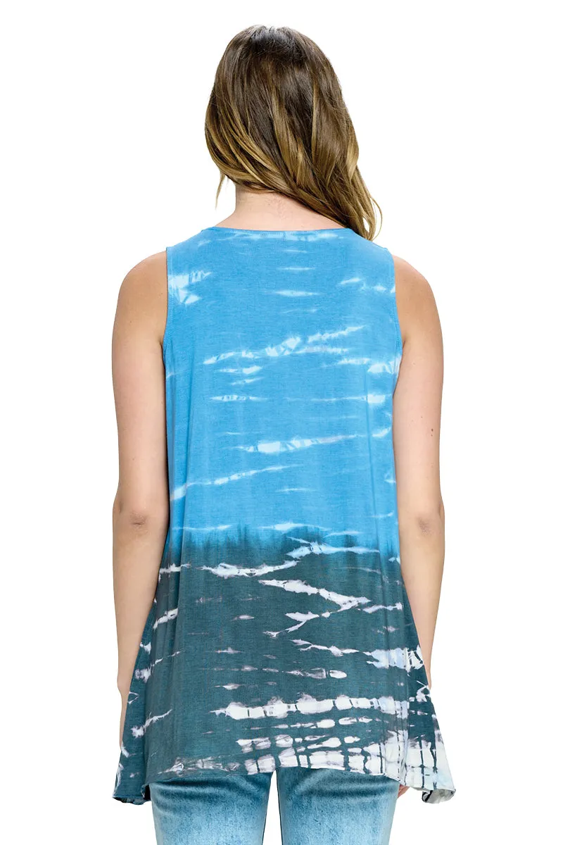 Blue Top Boho Chic Ruffled Tie Dye