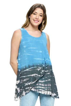 Blue Top Boho Chic Ruffled Tie Dye