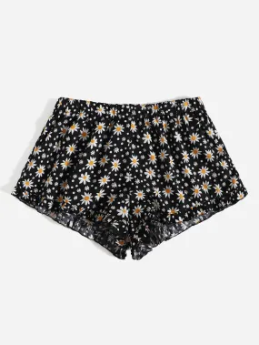 Boho Polka Dot Ruffle Hem Natural Women Shorts