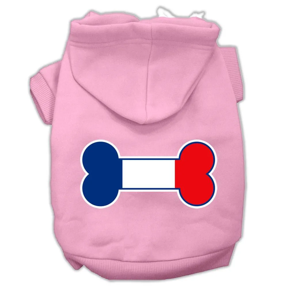 Bone Shaped France Flag Screen Print Pet Hoodies Light Pink Size S (10)