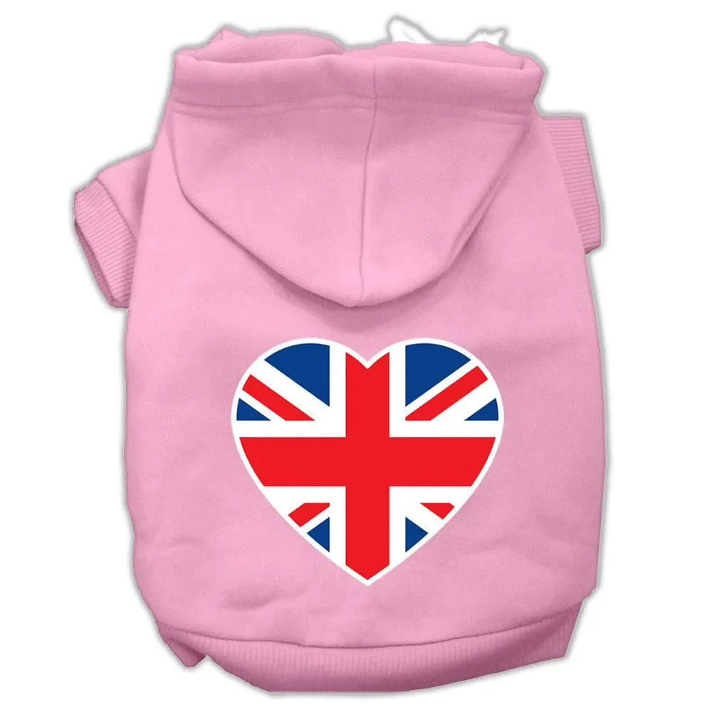 British Flag Heart Screen Print Pet Hoodies Light Pink Size XL (16)