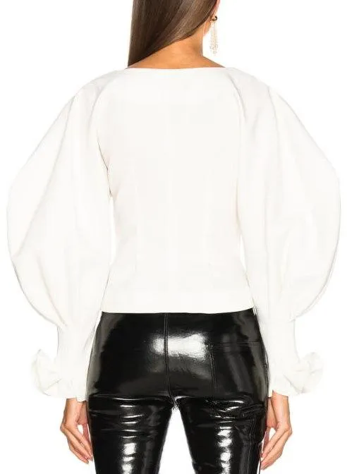 Button-Front Balloon-Sleeve Blouse