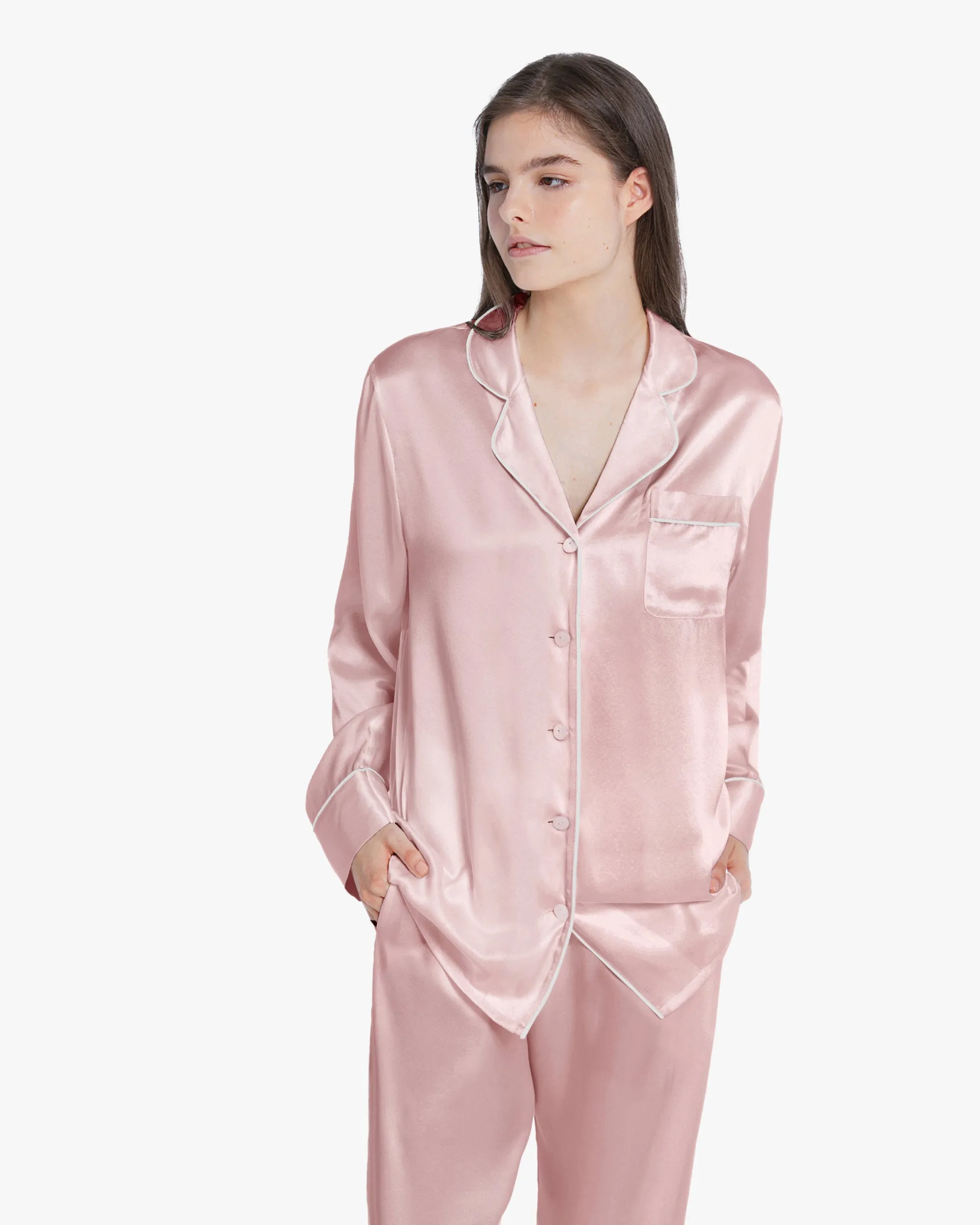 Clearance Piped Silk Pajamas - For Women