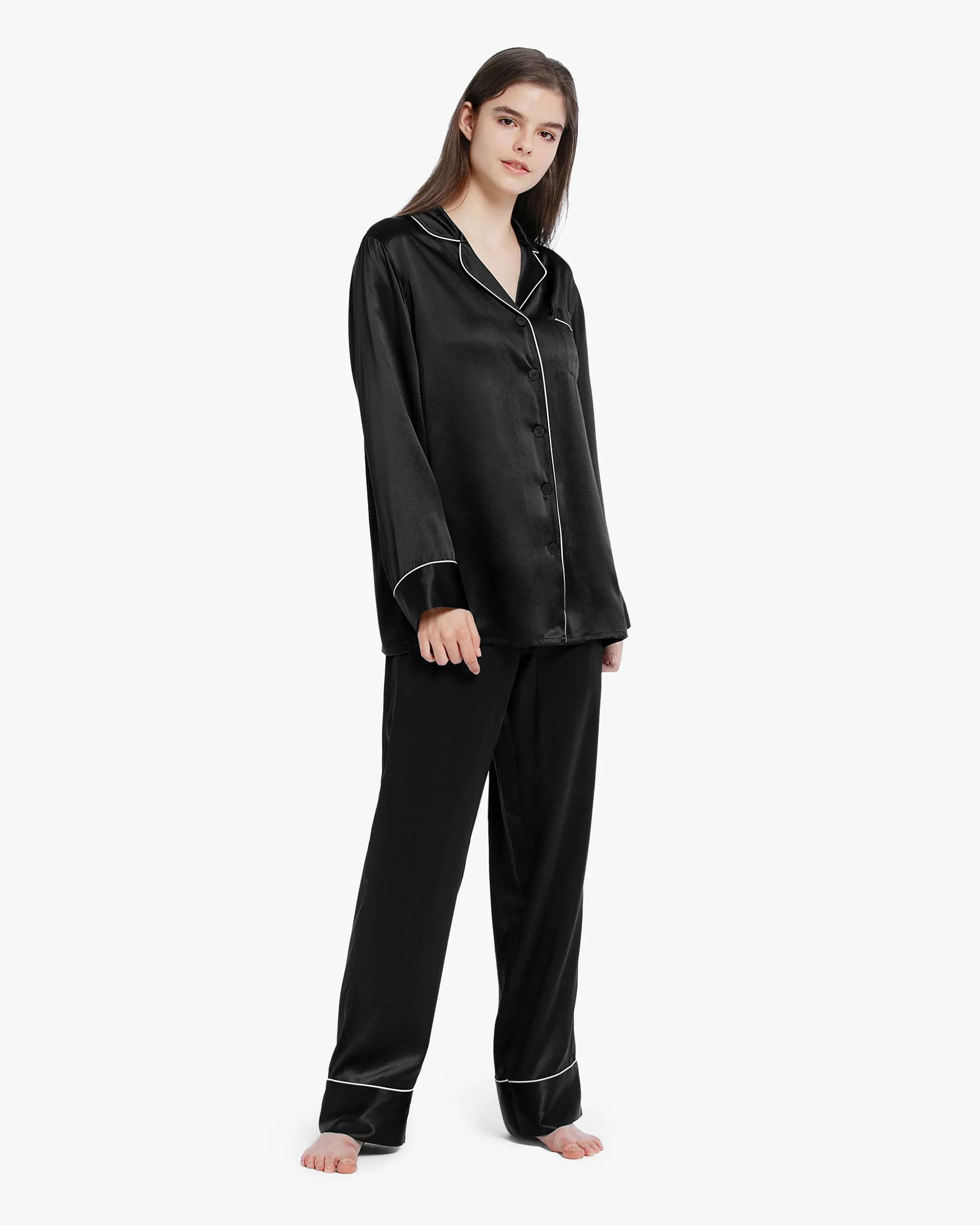 Clearance Piped Silk Pajamas - For Women