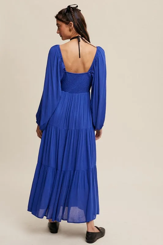 Cobalt Square Neck Tiered Maxi Dress