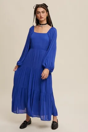 Cobalt Square Neck Tiered Maxi Dress