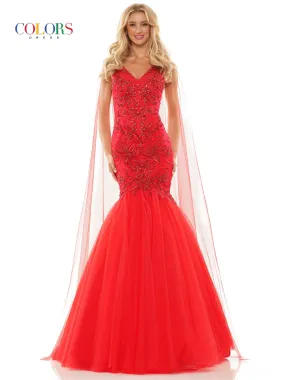 Colors Dress 2993 Size 6 Red Mermaid Prom Dress with Capes