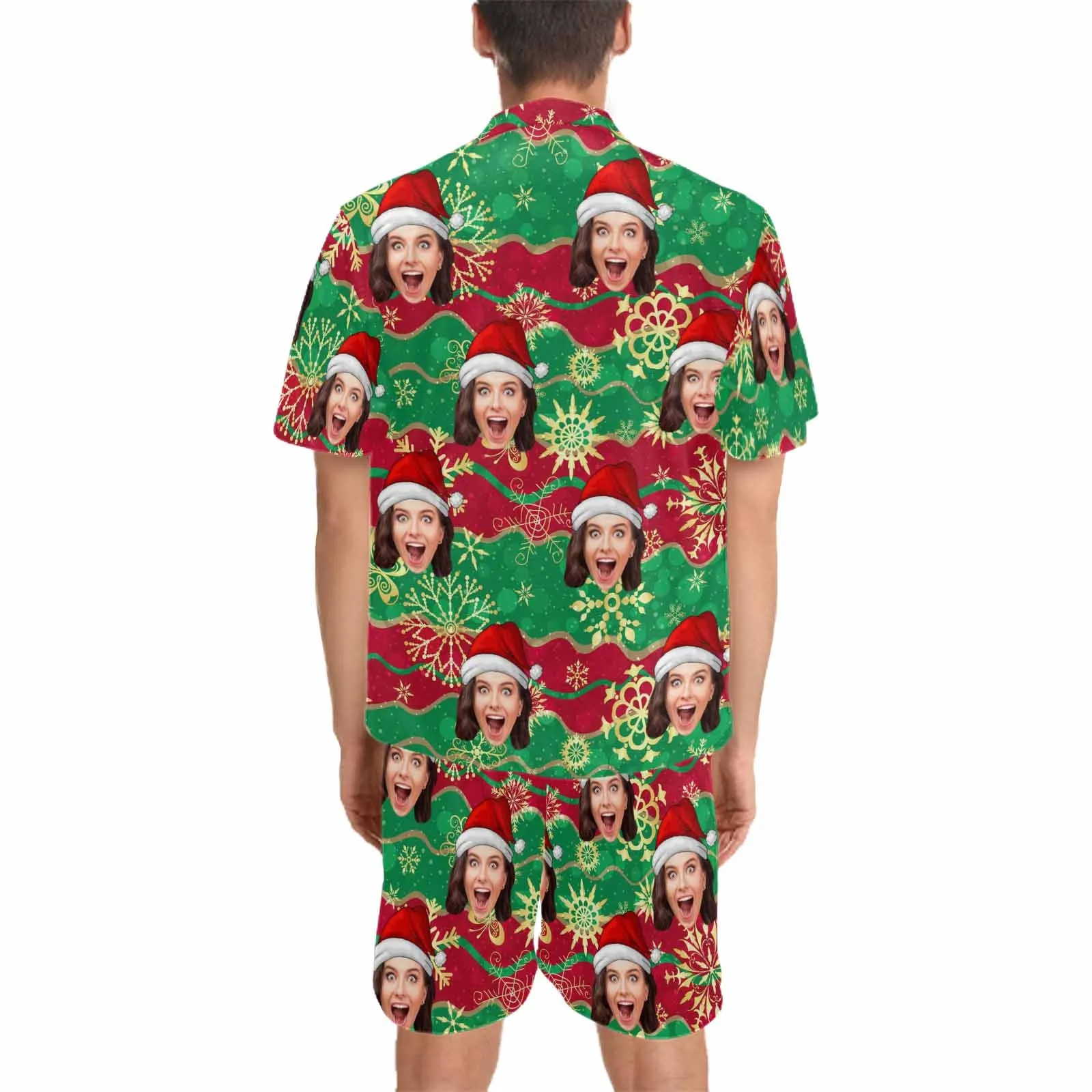 Couple Matching V-Neck Short Pajamas Custom Face Christmas Pajama Sets Sleepwear Loungewear