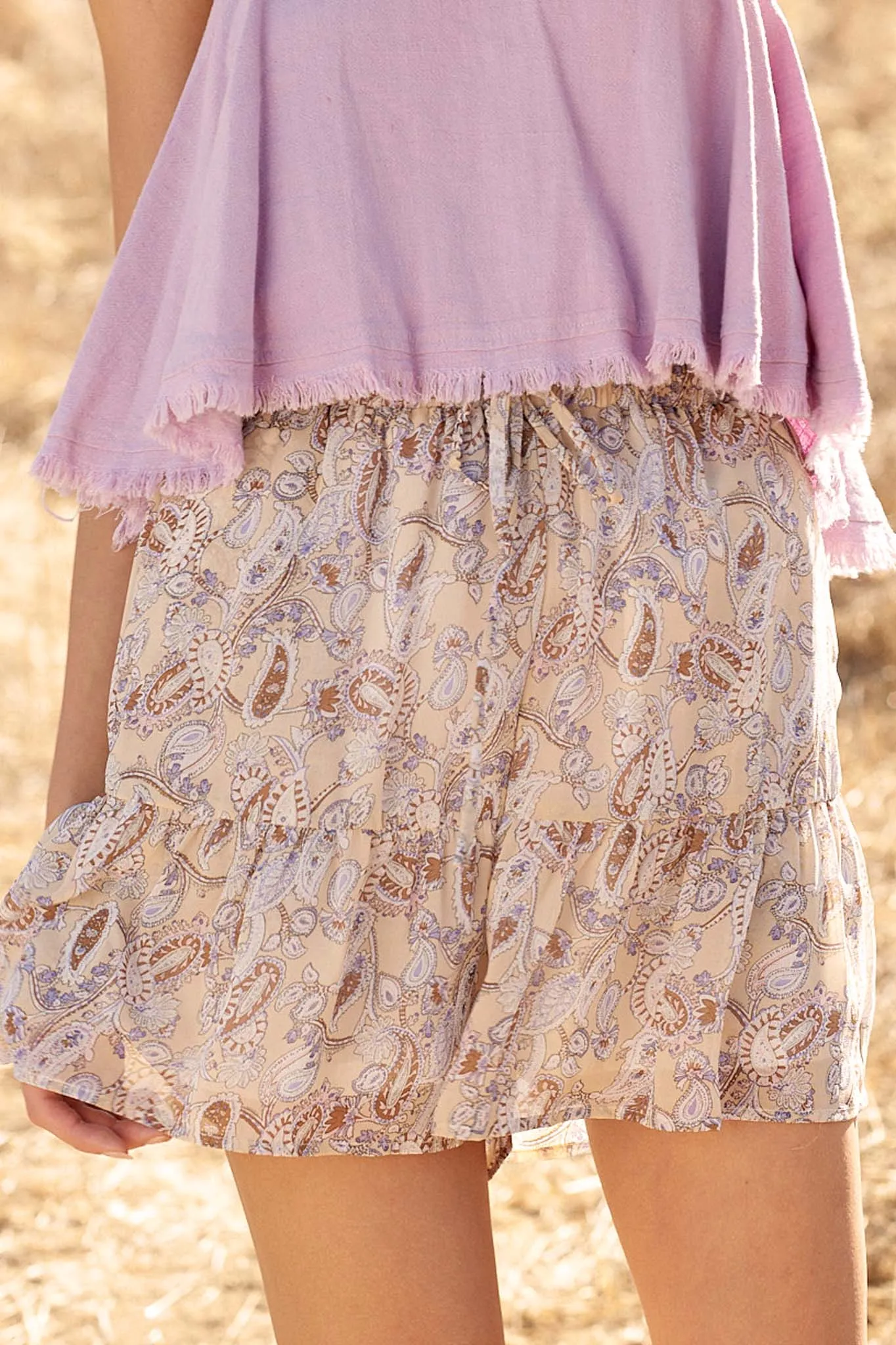 Dandelion Wine Paisley Chiffon Ruffle Shorts