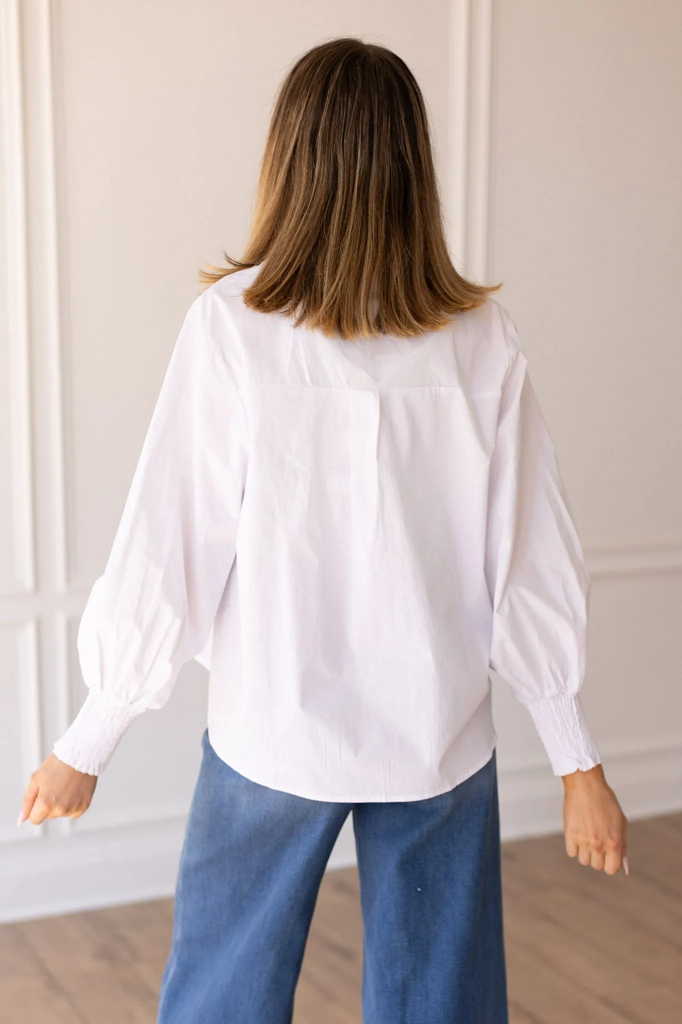 Dream Balloon-Sleeve Blouse in White