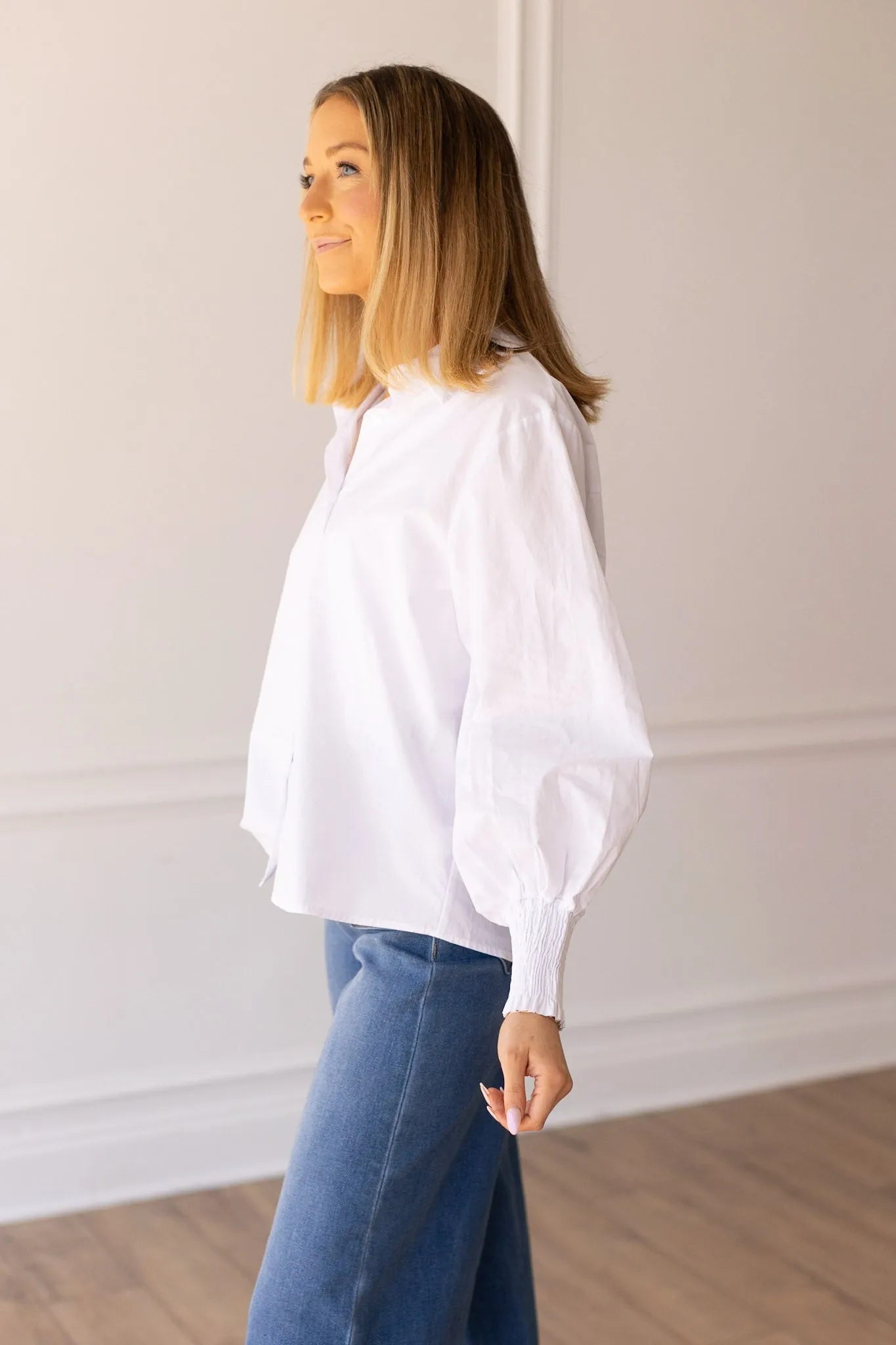 Dream Balloon-Sleeve Blouse in White