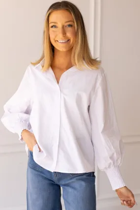 Dream Balloon-Sleeve Blouse in White