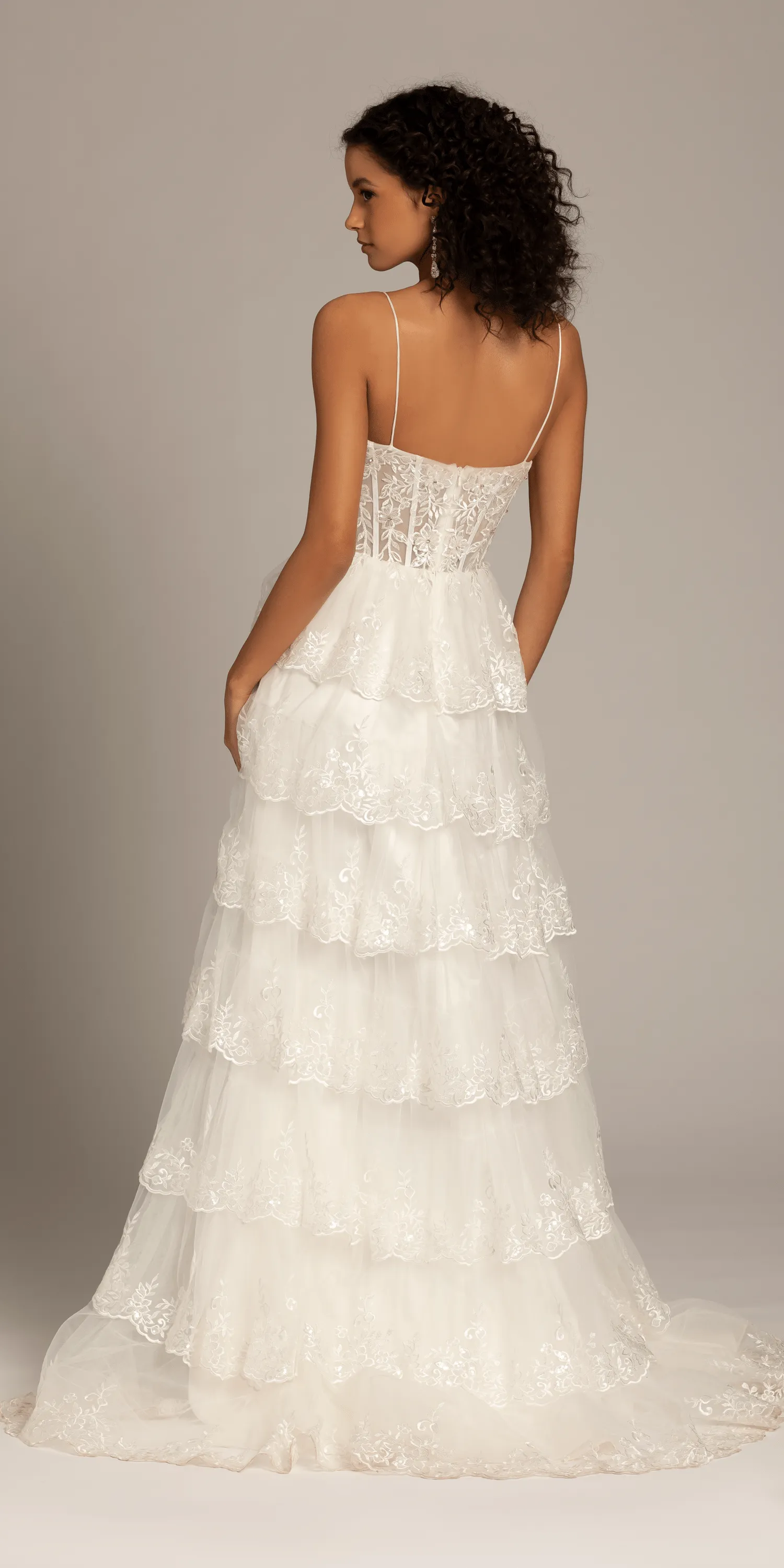 Embellished Corset Tiered Tulle Dress with Side Slit