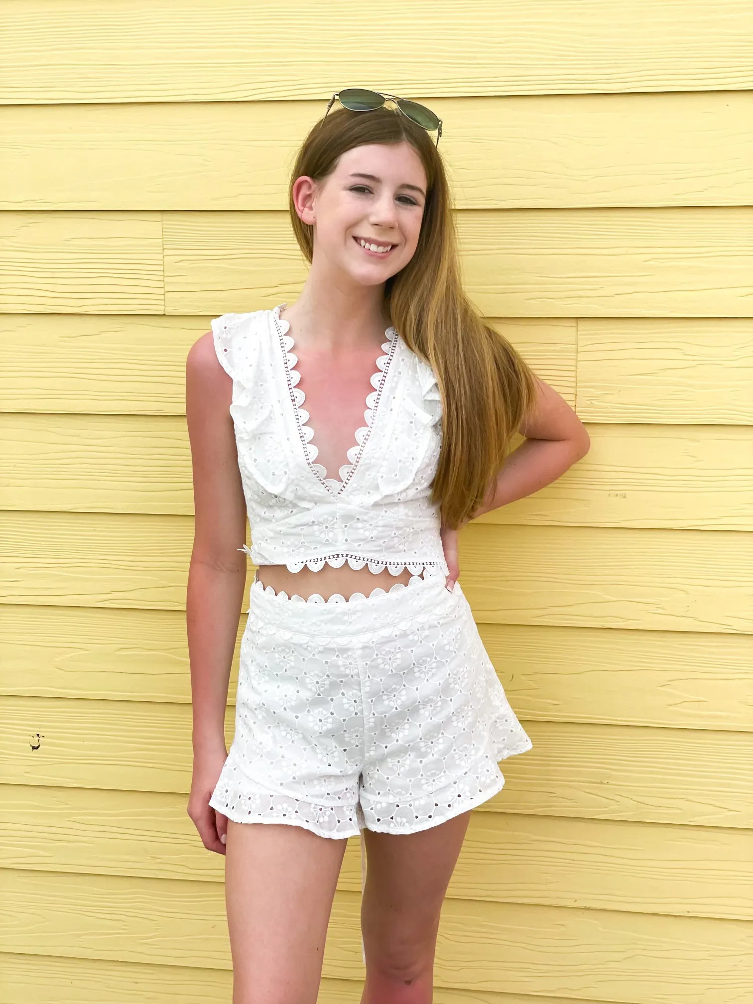 Embroidered Eyelet Shorts - White