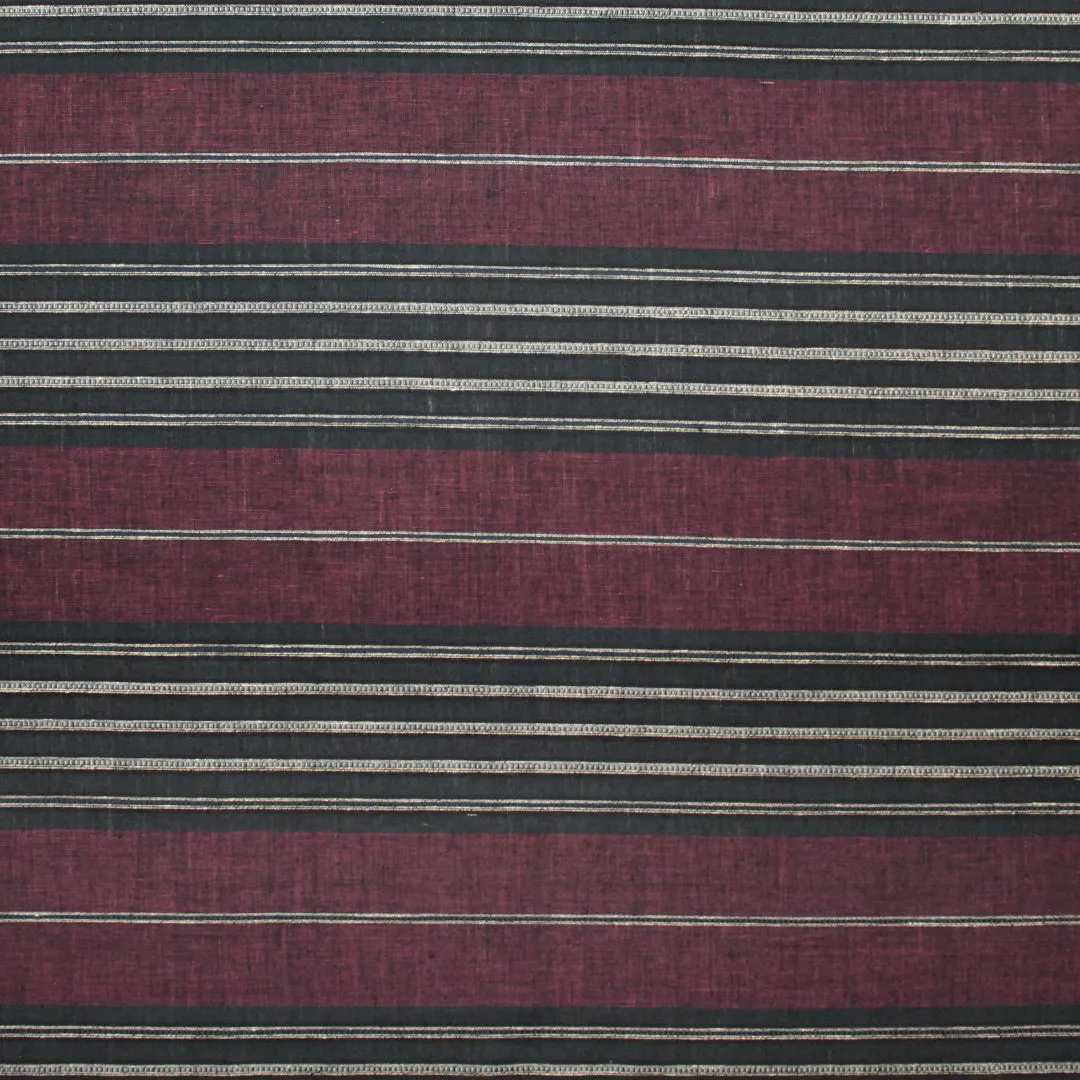 European 'midnight berry' novelty stripe linen woven