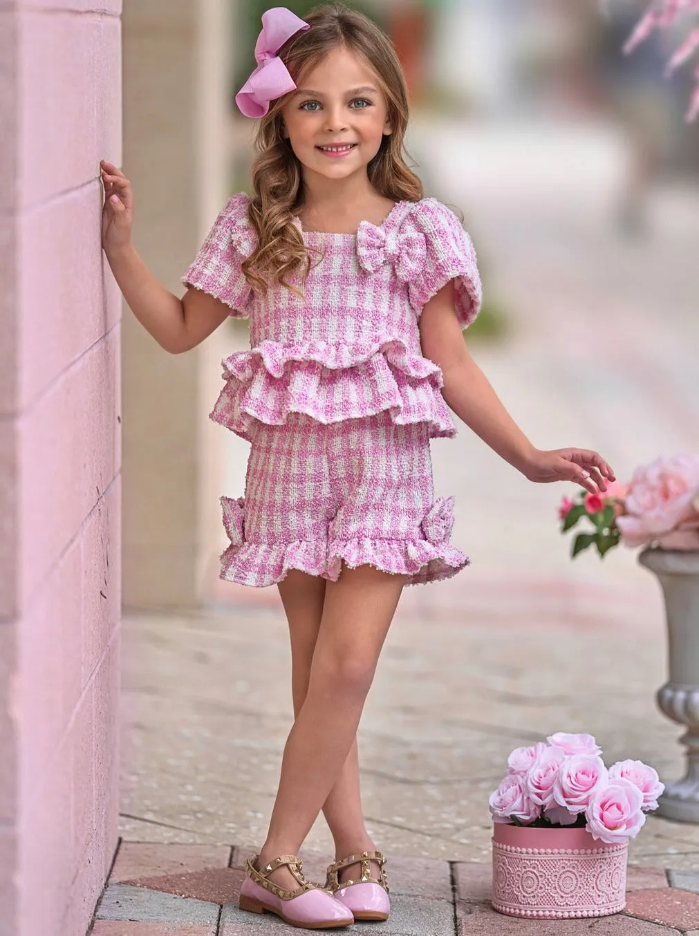 Feast In Fashion Pink Gingham Top and Short Set