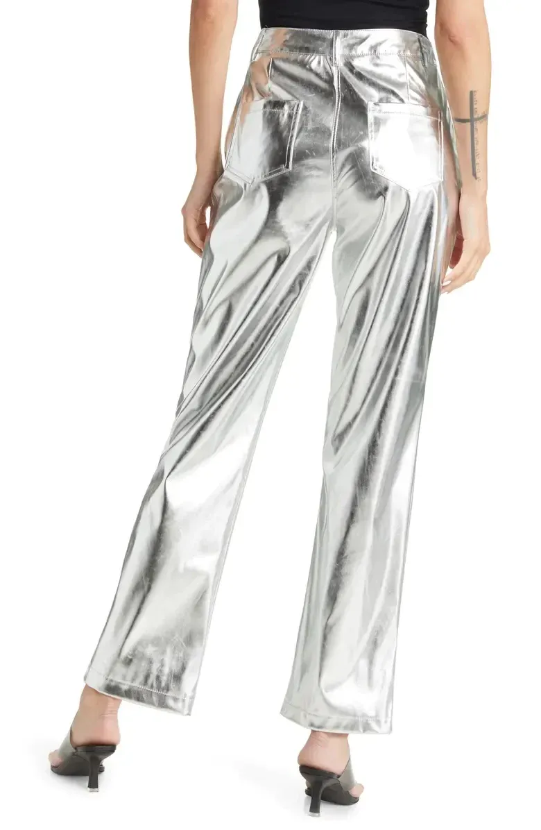 FINAL SALE!! The Kylie Metallic Silver Straight Leg Pants