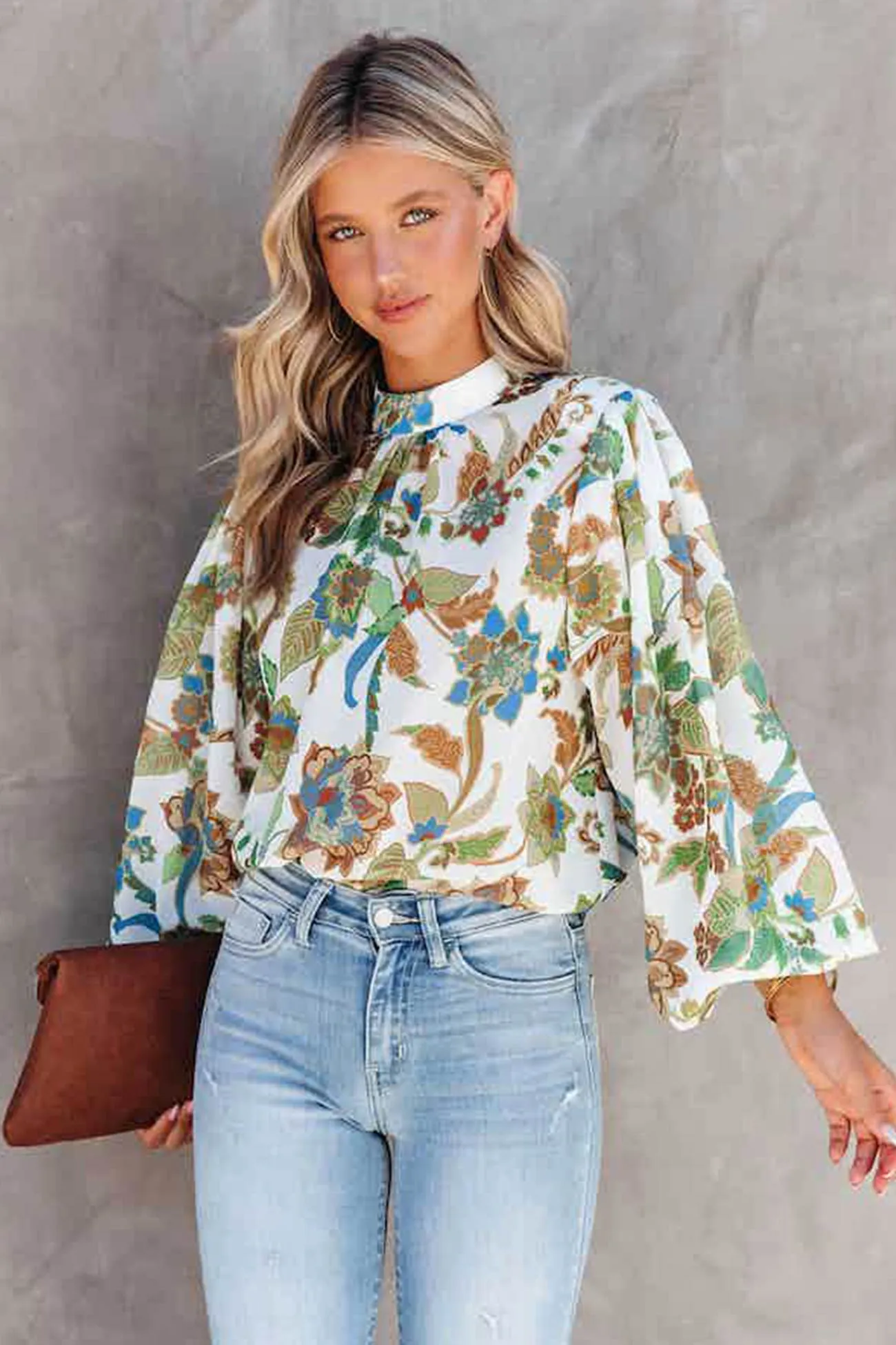 Floral Balloon Sleeve Blouse