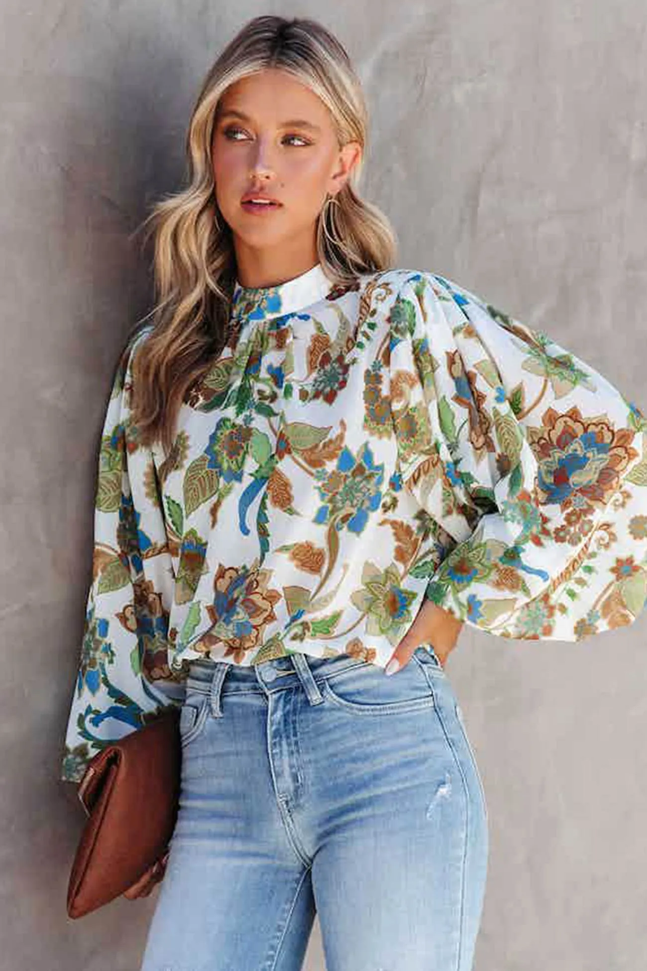 Floral Balloon Sleeve Blouse