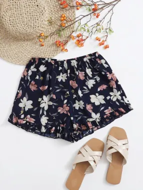 Frill Trim Floral Print Shorts