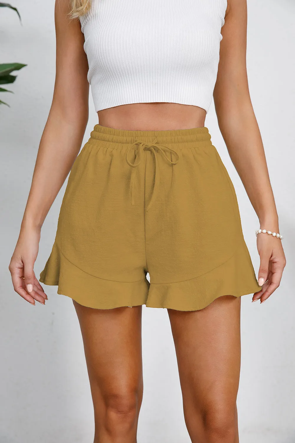 Full Size Drawstring Ruffle Hem Shorts