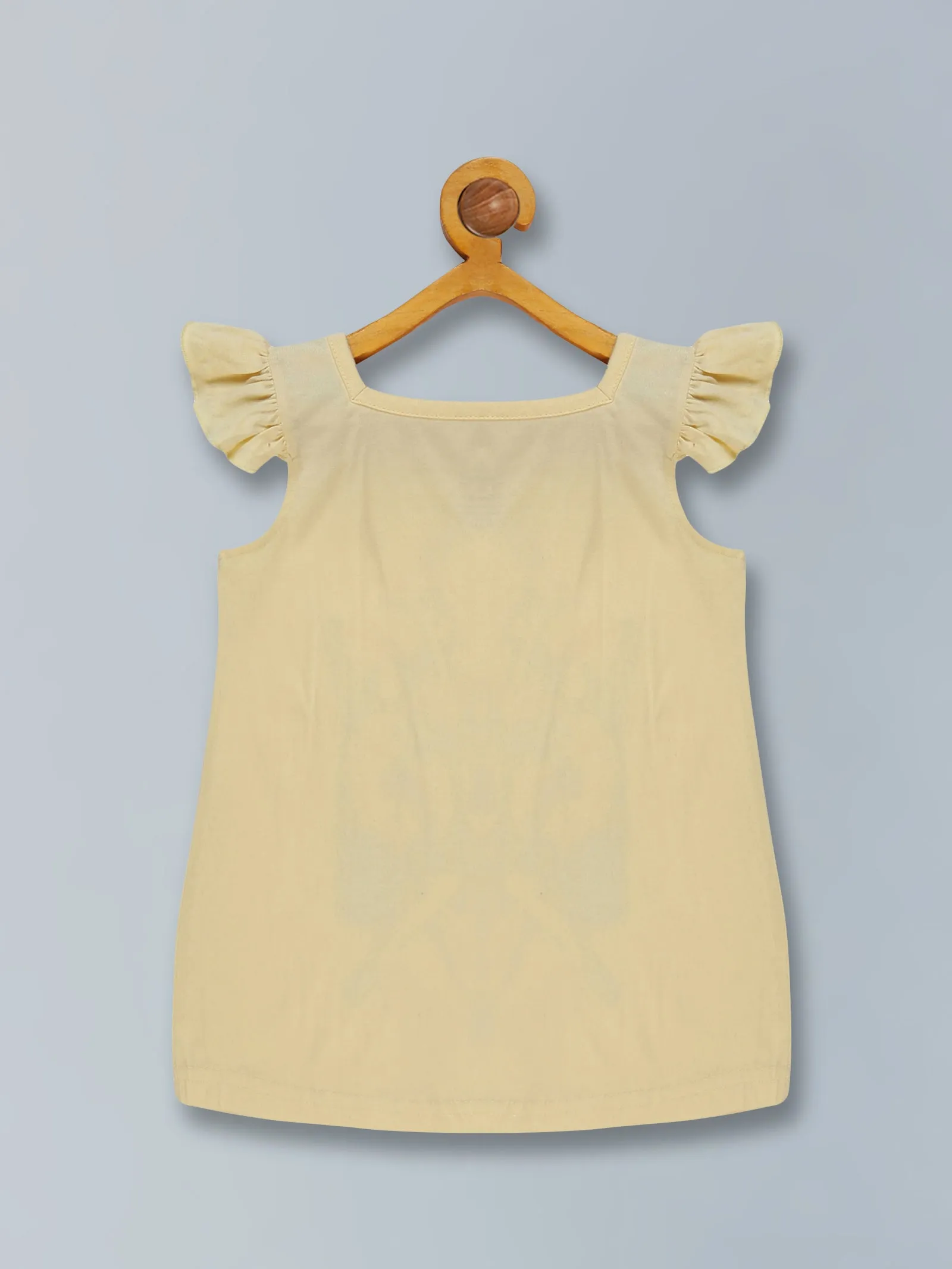 Girls Printd Frill Sleeve Square Neck Tee