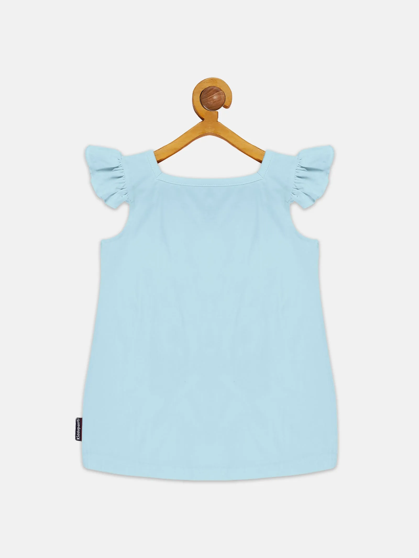 Girls Printd Frill Sleeve Square Neck Tee