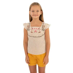 Girls Stripe Cotton Square Neck Short Sleeve Tops