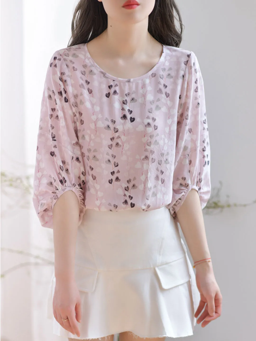 Grace Loose Balloon Sleeve Printed Blouse