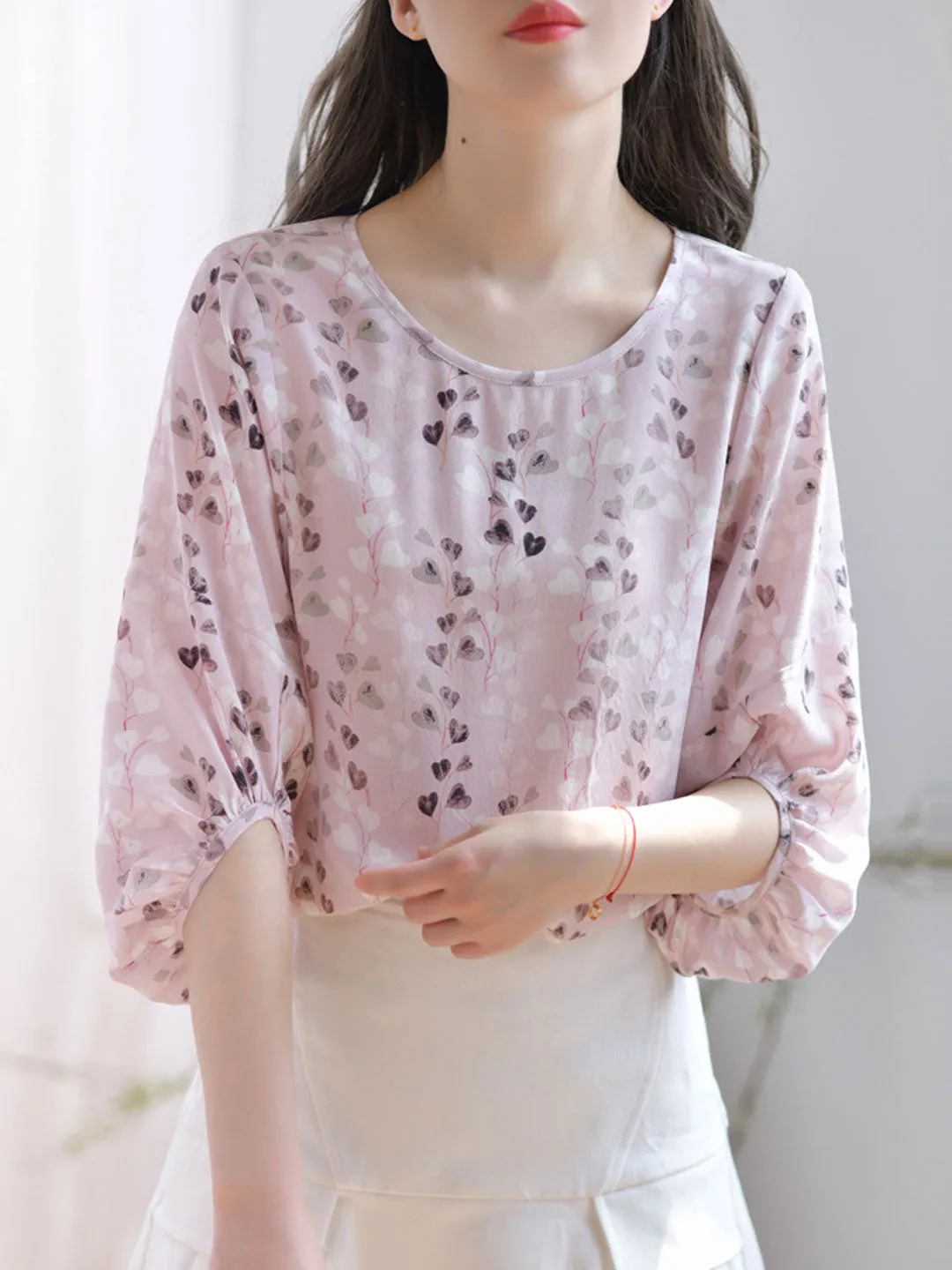 Grace Loose Balloon Sleeve Printed Blouse