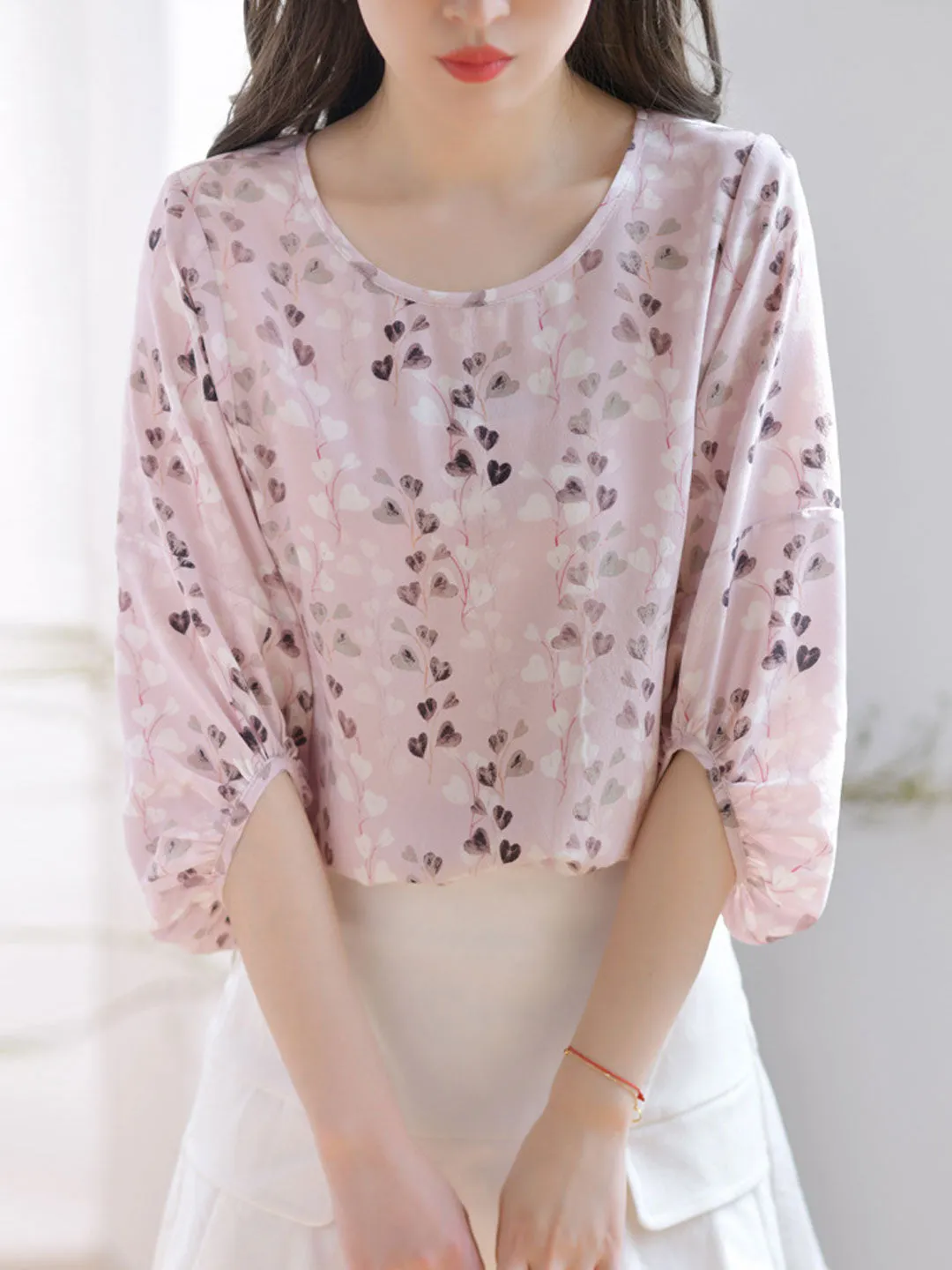 Grace Loose Balloon Sleeve Printed Blouse