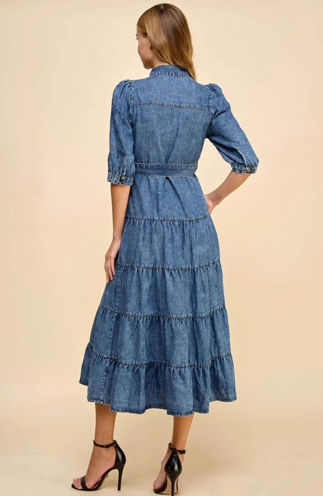 Hazel Denim Tiered MIDI Dress