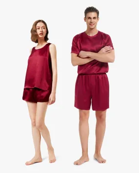 His & Hers Casual Silk Pajamas Claret